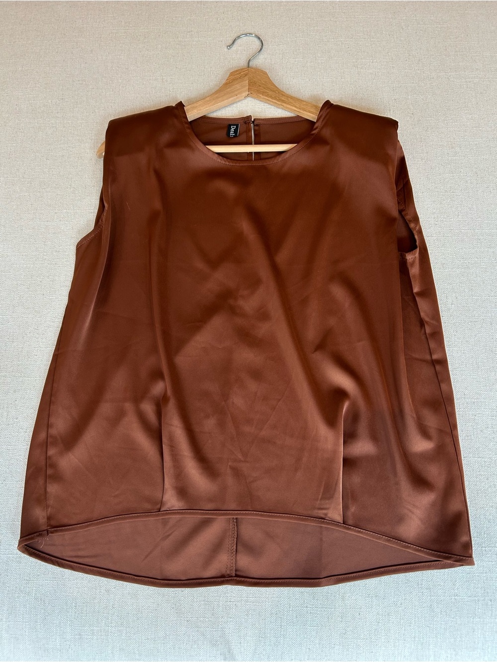 Brown Satin Tank Top with shoulder pads